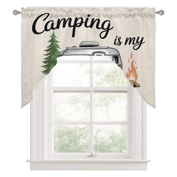 Camper Van Kitchen Curtains Swag Valance for Windows/Bathroom/Cafe, Modern Vintage Camping Burlap Rustic Rod Pocket Drape Panel Swag Curtains Valance for Bedroom/Living Room 56"x36"