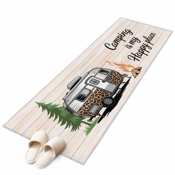 Camper Van Kitchen Runner Rug 2x6 Washable Runners for Hallway Non Slip Modern Vintage Camping Beige Wooden Large Area Rug Indoor Floor Carpet for Bathroom Laundry Entryway Bedroom Living Room