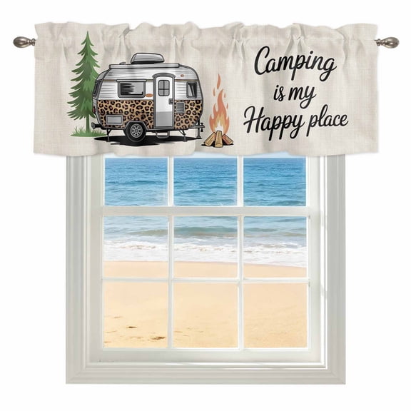 Camper Van Kitchen Valances for Windows 42x12 Inch Kitchen Curtains Valances Rod Pocket Modern Vintage Camping Burlap Rustic Bathroom Window Valances for Window Treatment Decor