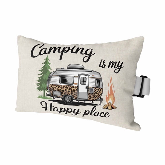 Camper Van Outdoor Pillows for Chaise Lounge Chair Waterproof Lumbar Pillows with Insert&Adjustable Elastic Strap Beach Headrest Pillow Modern Vintage Camping Burlap Rustic Pool Pillow 11"x16"