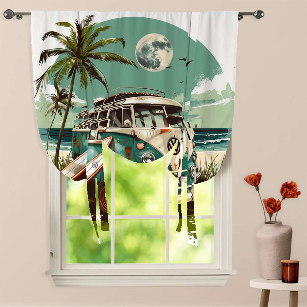 Camper Van Palm Trees Window Curtain for Living Room Roman Curtain ...
