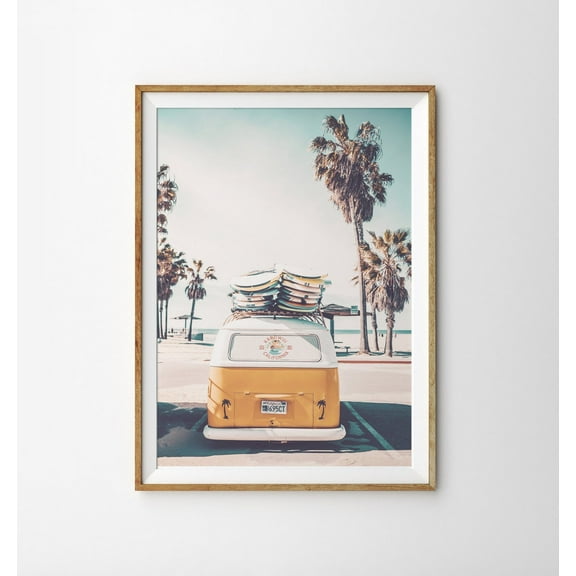Camper Van Print Boho Beach Print Boho Decor Beach Print Surf Camper Print Coastal Wall Art Beach Decor Tropical Wall Art Yellow Decor Wall Art, Modern Wall Decor, 8x12 UNFRAMED