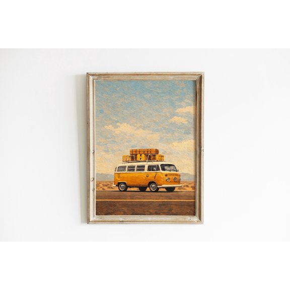 Camper Van Road Trip Vintage Travel Wall Art Decor Unframed Paper Print