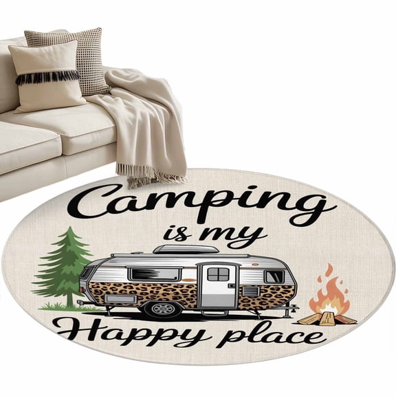 Camper Van Round Rug 3ft Washable Circle Entryway Rugs Non Slip Modern Vintage Camping Burlap Rustic Area Rug Indoor Floor Carpet for Bedroom Kitchen Living Room Home Office Dining Room Nursery