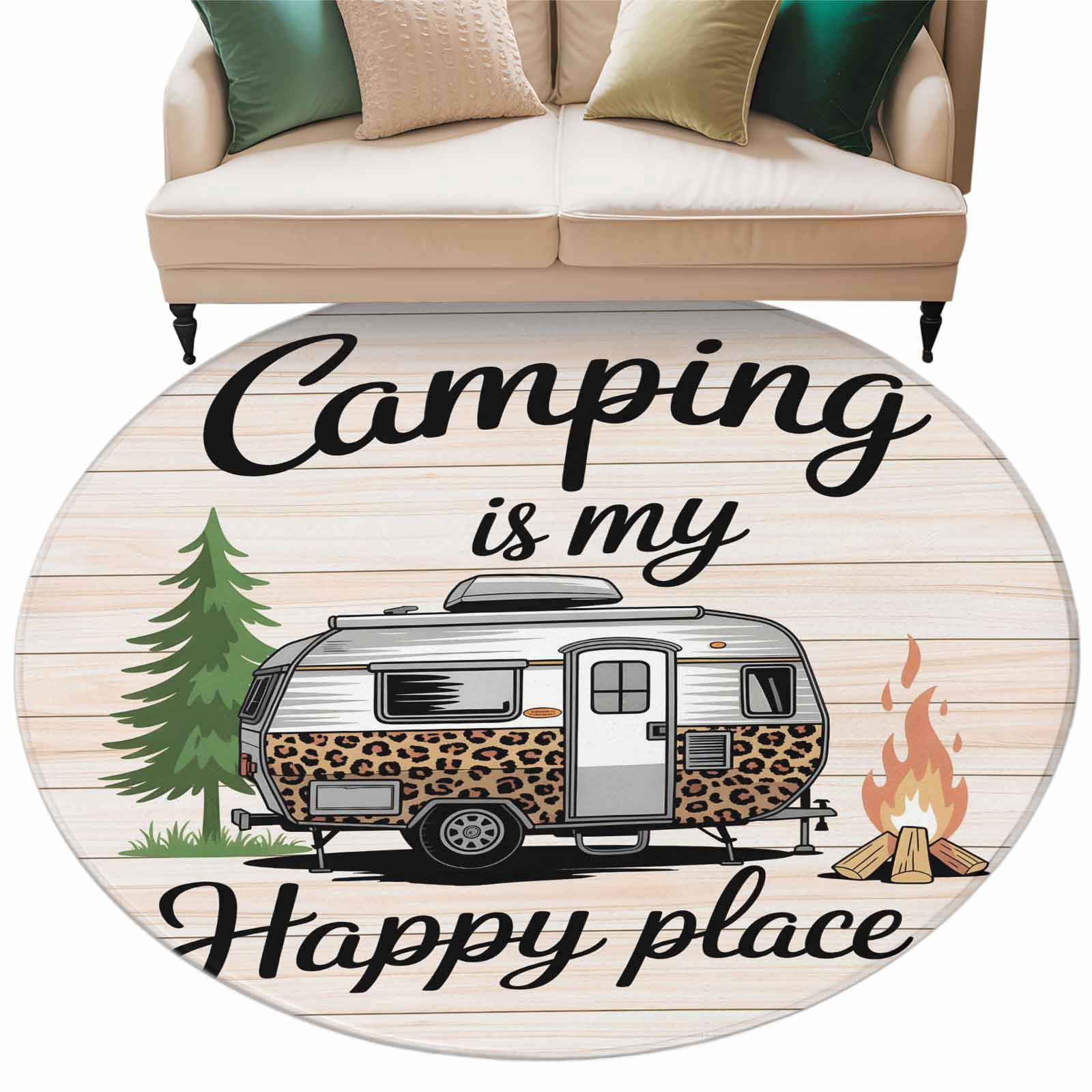 Camper Van Round Rug 6ft Washable Circle Kitchen Rugs Non Slip Modern ...