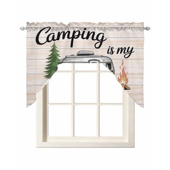 Camper Van Swag Curtains for Kitchen Modern Vintage Camping Beige Wooden Valances for Windows Rod Pocket Small Window Treatment Short Topper for Cafe Bedroom Bathroom Living Room Decor 56x36 Inch