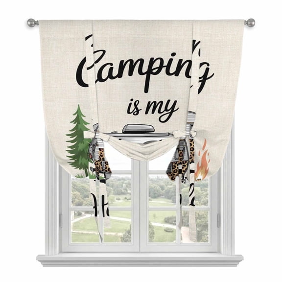 Camper Van Tie Up Curtains for Window, Thermal Insulated Balloon Shade Adjustable Rod Pocket Curtains Valance Panels for Kitchen Bathroom Cafe 34 x 45 Modern Vintage Camping Burlap Rustic