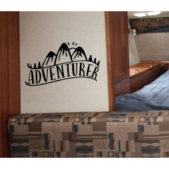 Camper Wall Art Adventurer Decor Stickers Decal Hiking Travel Quotes 23x14-Inch Black