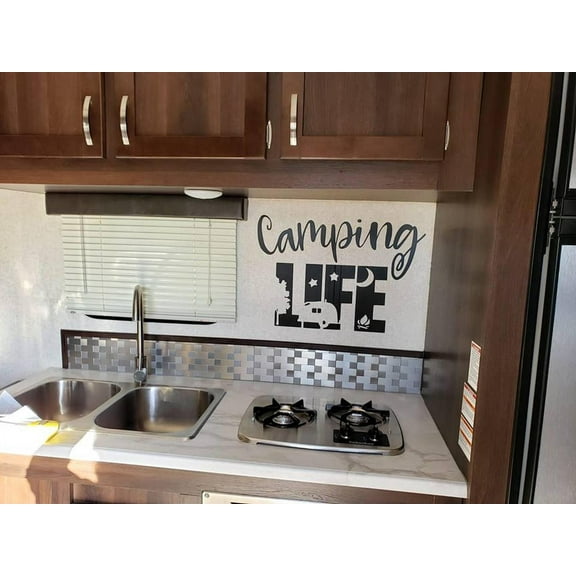 Camper Wall Decal Camping Life RV Accessories Art Decor Stickers Quote 23x16-Inch Black