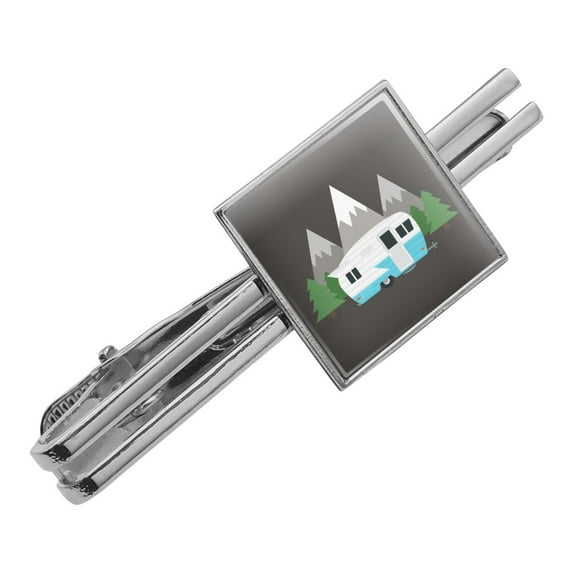 Camper in the Mountains Square Tie Bar Clip Clasp Tack- Silver or Gold