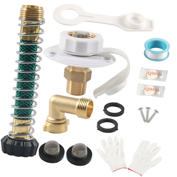 Campers Water Inlet Brass Check Valves Kits, 3/4" Anti-Backflow Adapter with 60PSI Hose for Marine Freshwater Systems