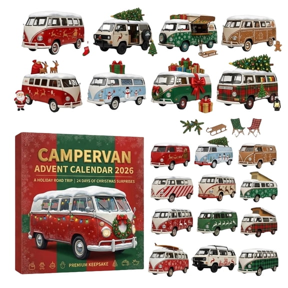 Campervan Advent Calendar 2026, 24 Days Christmas Countdown with 2D Acrylic Camper Van Ornaments, Holiday Vehicle Pendant Set, Mystery Gift Box for Kids, Adults & Van Lovers