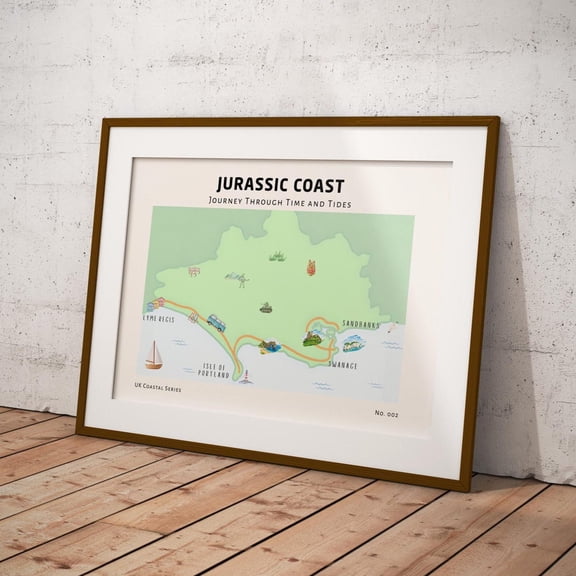 Campervan Road Trip Art Jurassic Coast Travel Map, Unframed Paper Print