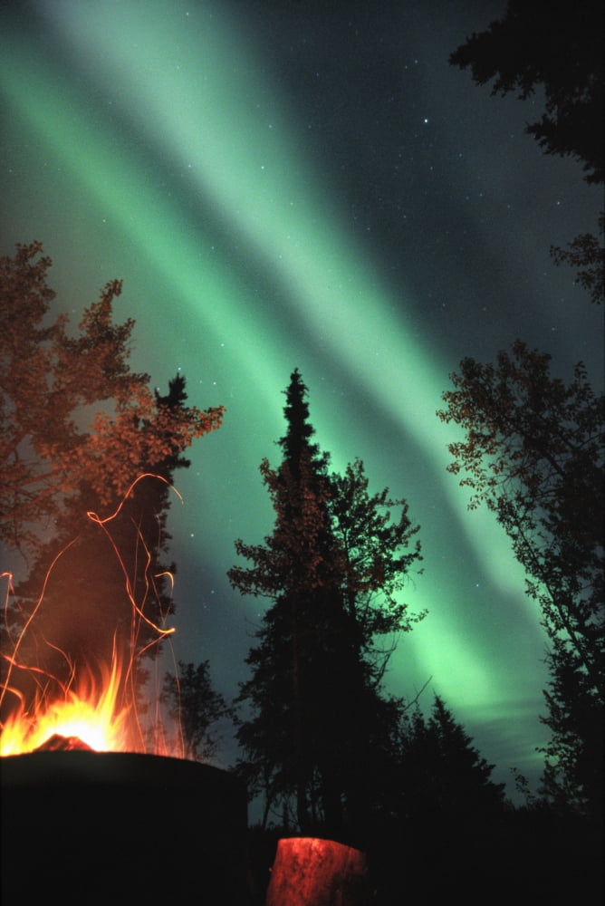 Campfire And Northern Lights Yukon Canvas Art - Robert Postma Design Pics (22 x 34)