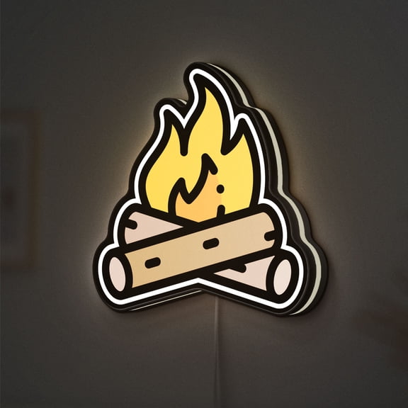 Campfire Bonfire 3D Novelty Light Box featuring Flame and Wood Scene, Outdoor Adventure Themed Light for Nature and Bushcraft Enthusiasts (Width 20 inch, 50cm)