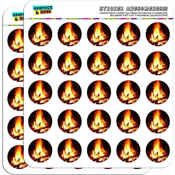 Campfire Camp Camping Fire Pit Logs Flames 50 1" Planner Calendar Scrapbooking Crafting Stickers