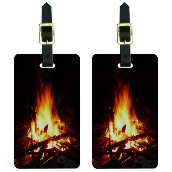 Campfire Camp Camping Fire Pit Logs Flames Luggage Tags Suitcase ID, Set of 2