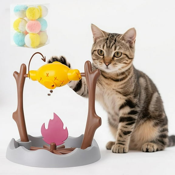 Campfire Cat Feeder,11" Cat Campfire Treat Slow Feeder - Slow Feeding/Educational/Exercise,Grilled Fish Spinning Toy with 360 Rolling Rotation Leakage,Easy to Clean & Durable for Daily Use (1PC)