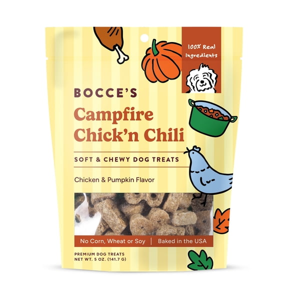 Bocce's Bakery Soft & Chewy Campfire Chick'n Chili Soft Treats for Dogs, 5oz Bag