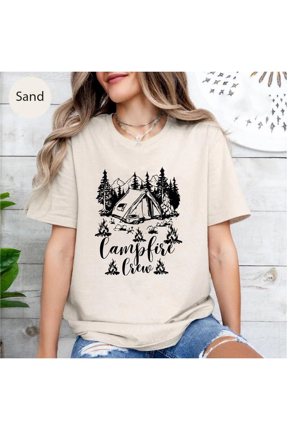 Campfire Crew Shirt - Heather Teal Camping Tent Tee - Outdoor Lover Shirt TSHIRT All Size S-5XL