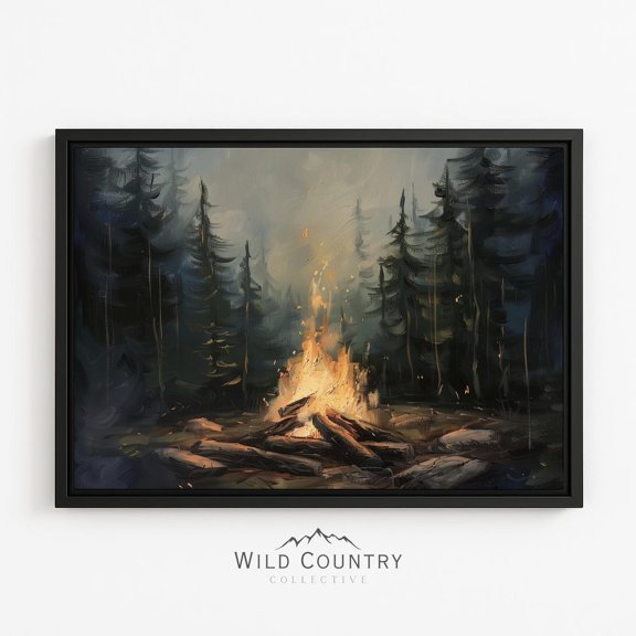 Campfire Dark Forest Night Pine Tree Den Moody Woodsy Poster