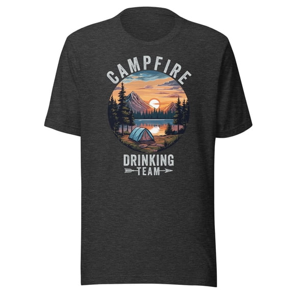 Campfire Drinking Team Shirt, Unisex, Funny Camping Shirt, Funny Camper Life, Fun Outdoors, Camp Fire Drinking Team, Funny Nature Lover (Dark Grey Heather, S)