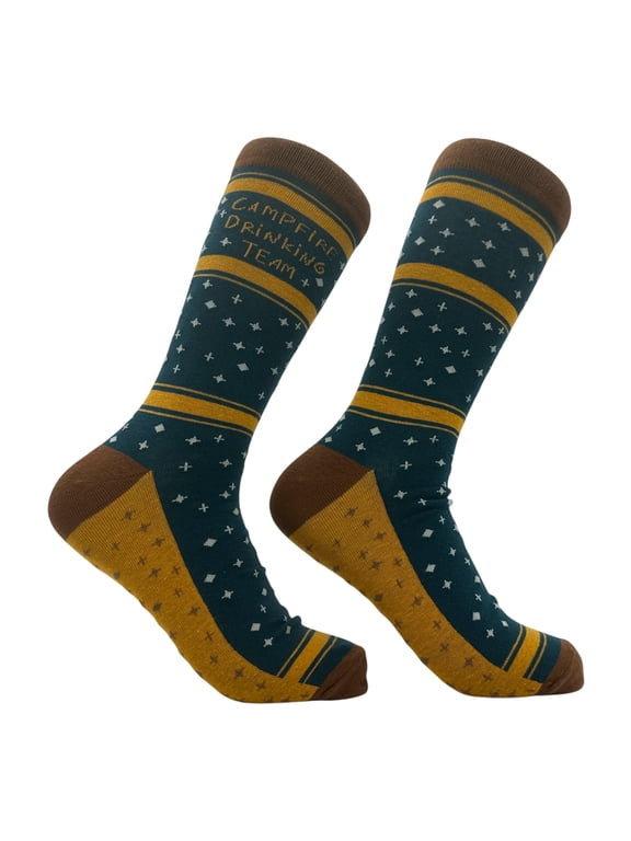 Campfire Drinking Team Socks Funny Sarcastic Camping Graphic Novelty Footwear for Men
