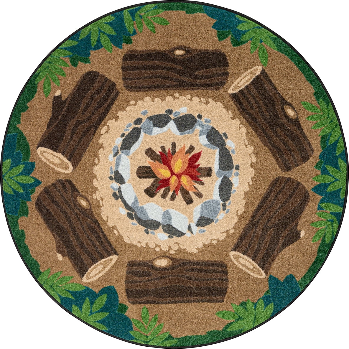 Joy Carpets Campfire Fun 5'4" Round Indoor Area Rug in Color Multi