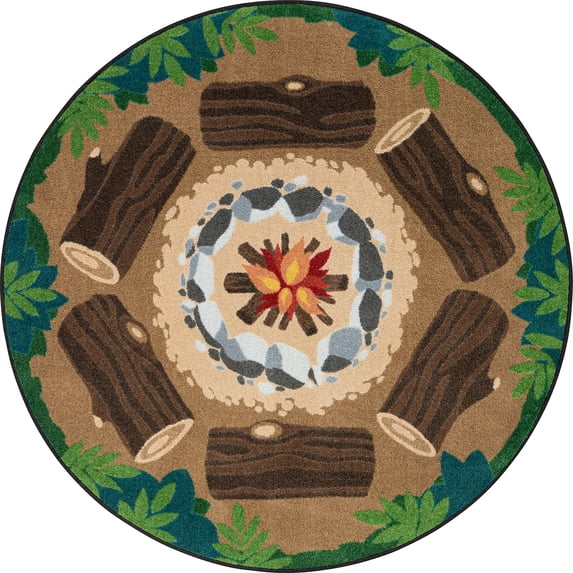 Joy Carpets Campfire Fun 5'4" Round Indoor Area Rug in Color Multi