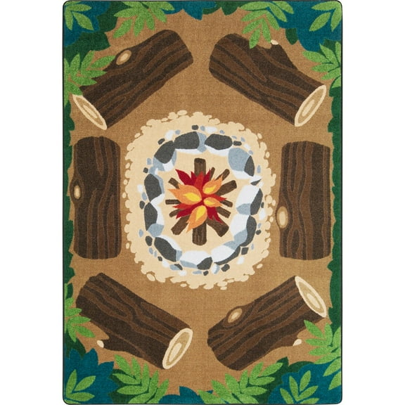Joy Carpets Kid Essentials Campfire Fun 5'4" x 7'8" Indoor Area Rug in Color Multi