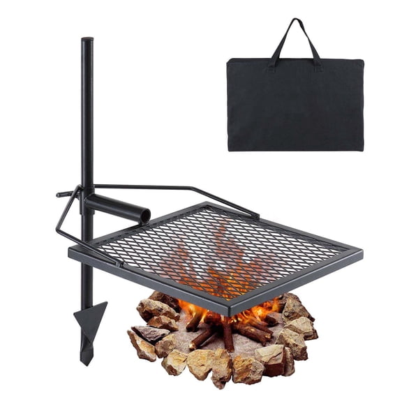 Campfire Grill Grate, 360 Swivel Fire Pit Grill, Heavy Duty Steel Camping Grill, Adjustable Outdoor Cooking Rack for BBQ, Picnic, Hiking