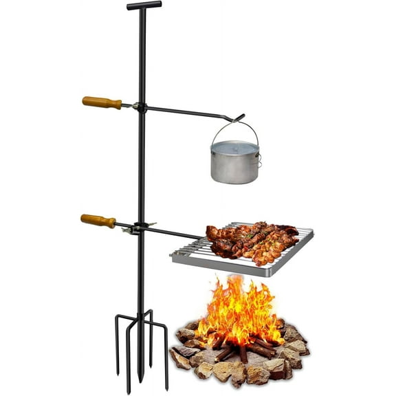 Campfire Grill Grate Portable Fire Pit Grill with Steel Grate Campfire Cooking Equipment for Open Fire BBQ Camping