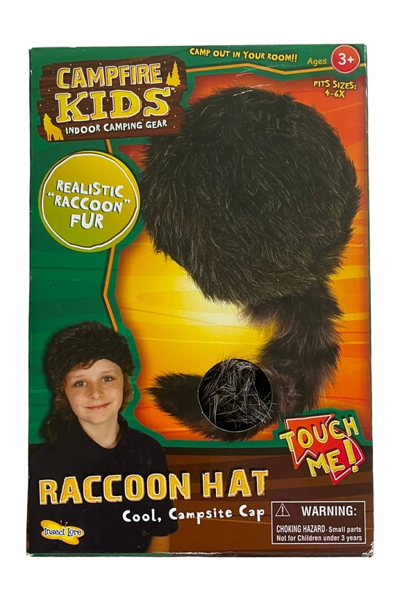 Campfire Kids Raccoon Hat, Campsite Coon Skin Cap with Realistic Faux Fur