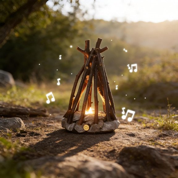 Campfire Light , Campfire LED Woodland Tabletop Nightlight, Miniature Flicker Camp Fire Bedside Lamp Faux, Camping Theme Decoration for Bedroom, Shelf, 6" W x 9.65" H