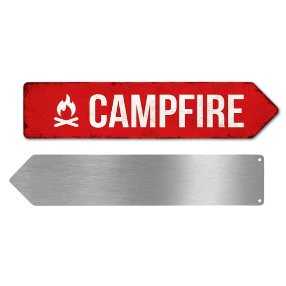 Campfire Metal Sign by DC | Arrow Metal Directional Signage for Indoor & Outdoor | 3x12" Rust-Free Aluminum Sign | Home & Garden Signage UV Protected Road RIGHT Arrow Sign | Made in USA