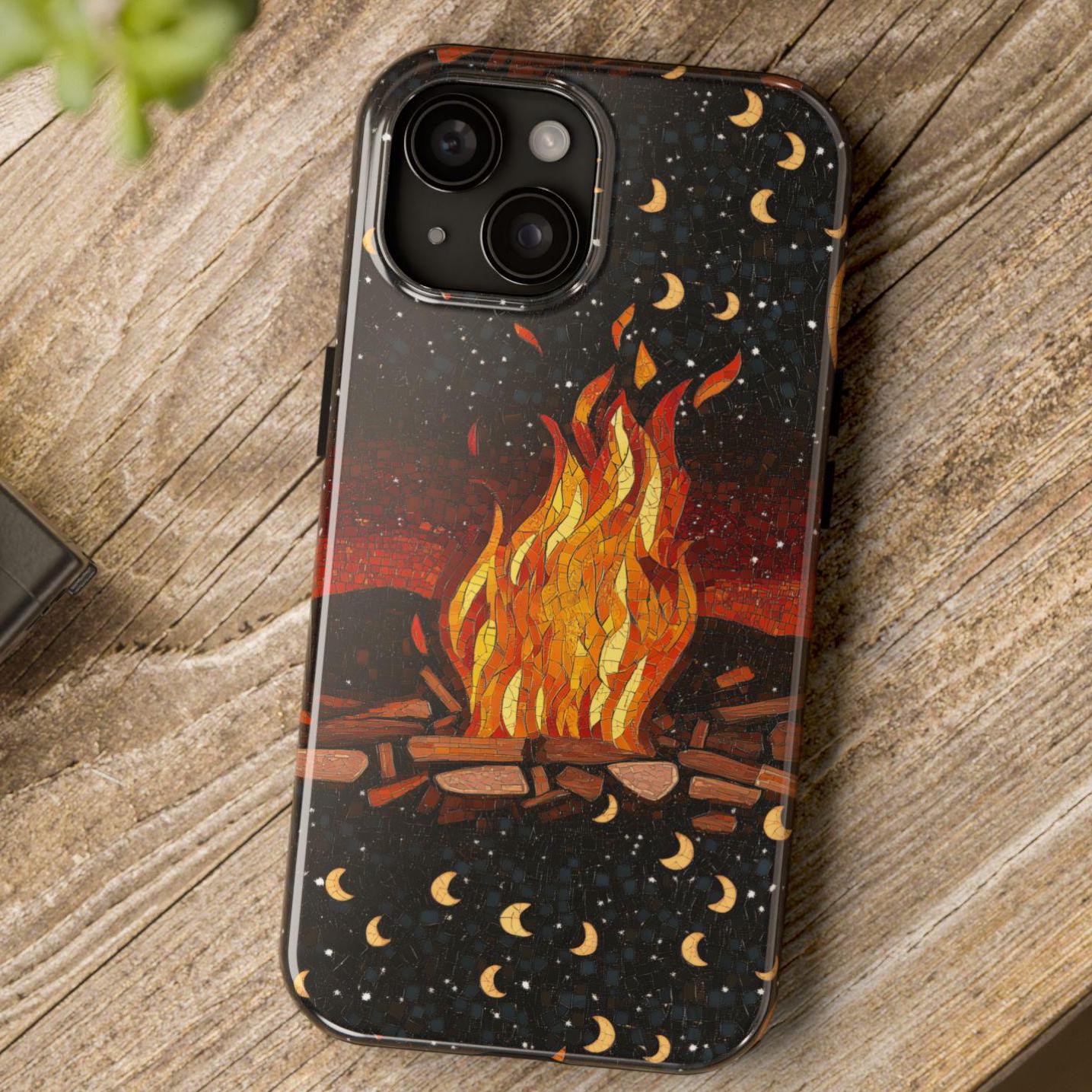 Campfire Mosaic Night Sky Stained Glass Phone Case with iPhone 17 to 11 ...