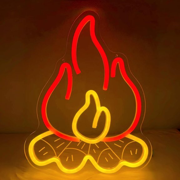 Campfire Neon Sign for Wall Decor Bonfire Led Signs Happy Camper Neon Light Dimmable Flame Light Up Sign for Camping Decor Campsite Wall Art Rv Touring Fireplace Party Decorations Backdrop