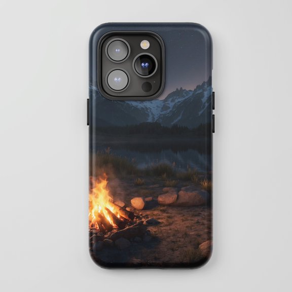 Campfire Night Scene For All iPhone Series Tough Phone Case Realistic Nature Landscape Dark Tone