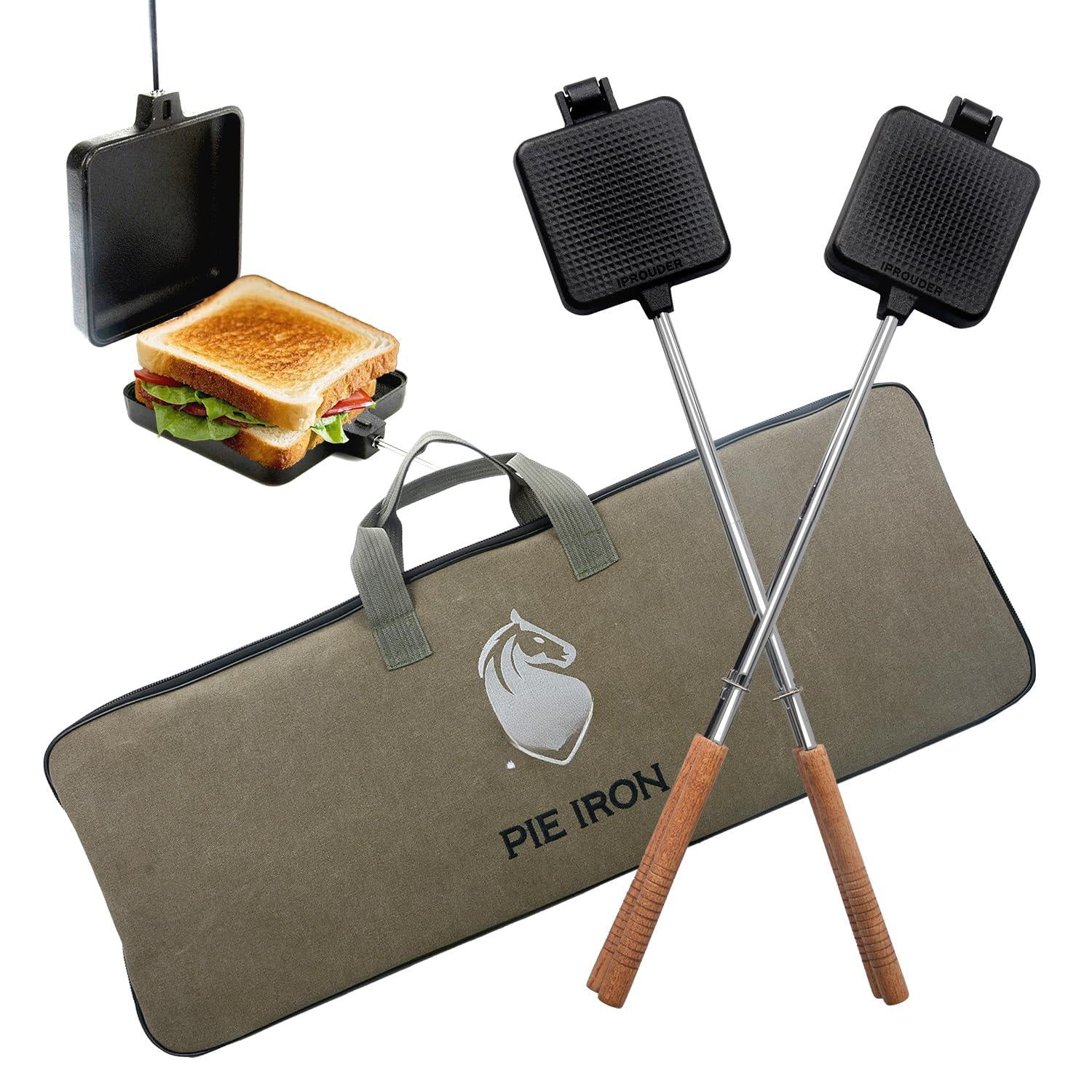 Campfire Pie Iron 4.9" Large Cast Sandwich Maker For Camping 2 With Storage Bag - 21.7 Inch Adjustable Handles Cooking Equipment Grilling & Outdoor