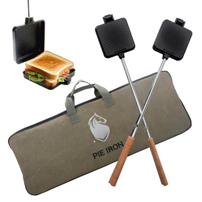 Campfire Pie Iron 4.9" Large Cast Sandwich Maker For Camping 2 With Storage Bag - 21.7 Inch Adjustable Handles Cooking Equipment Grilling & Outdoor