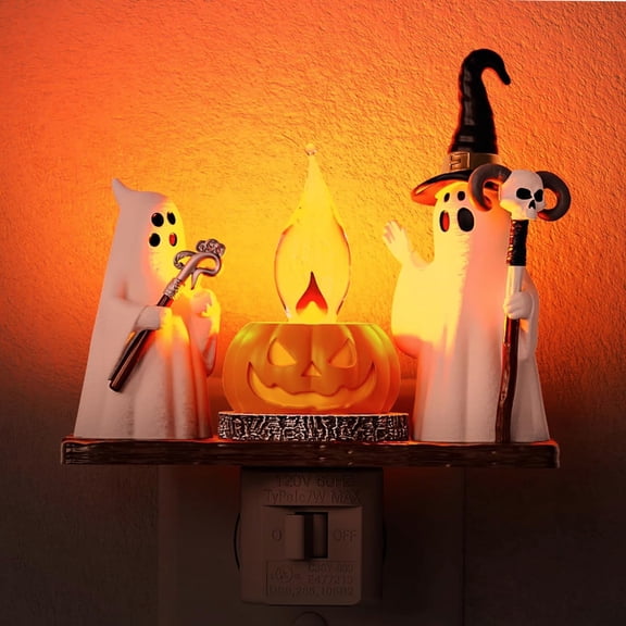 Campfire Plug-In Night Light, Flickering Amber LED, 1W, Rotatable Prong, Spooky Halloween Decor