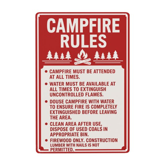 Campfire Rules Metal Sign 8x12 Inch - Rustic Iron Wall Decor for Outdoor Camping Safety, Pre-Drilled for Easy Hanging, Vintage Style Weather Resistant Home Decoration, Indoor/Outdoor Use