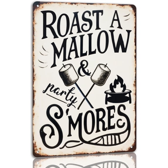 Campfire S'Mores Tin Sign Roast a Mallow & Party Metal Sign Retro Outdoor Fun Wall Decor For Yard Patio Porch 8x12 Inch