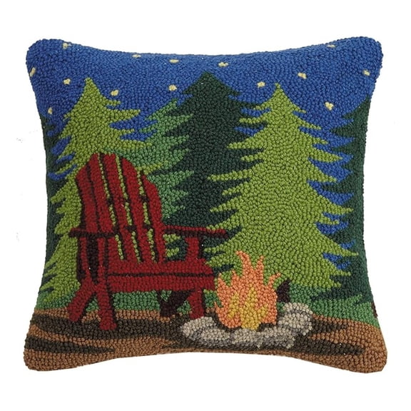Campfire Scene Hook, 16x16 Throw Pillow