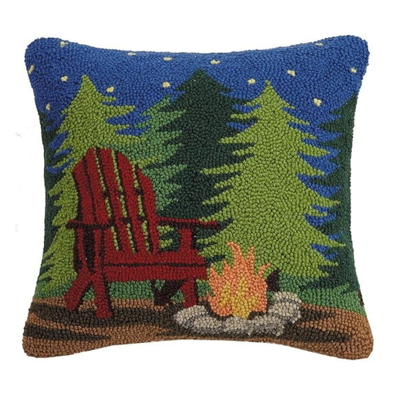 Campfire Scene Hook, 16x16 Throw Pillow