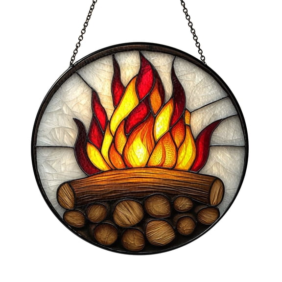 Campfire Scene Stained Glass Suncatcher – Outdoor Window Art