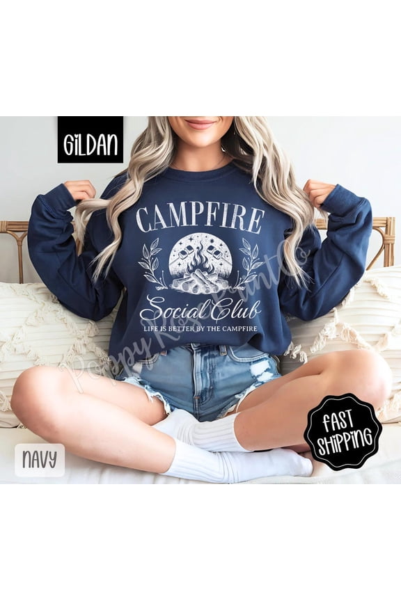 Campfire Social Club Sweatshirt, Cute Camping Crewneck, Trendy Women's Sweater, Bonfire Sweatshirt, Fall Sweater, for Her All Size S-5Xl