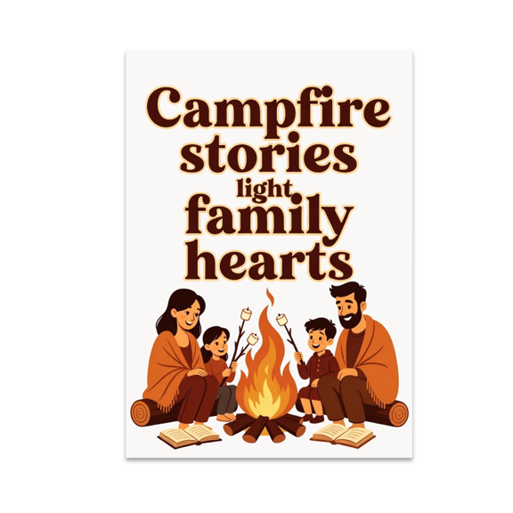 Campfire Stories Light Family Hearts - Family Camping Enthusiast - 13x19 Poster Print