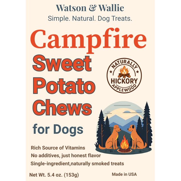 Watson & Wallie Campfire Sweet Potato Chews Single Ingredient Dog Treats Naturally Low Fat & Easy to Digest