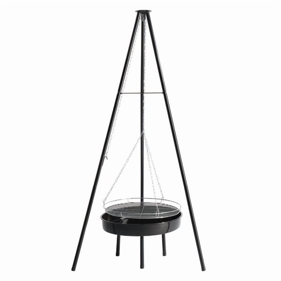 Campfire Tripod Grill, Adjustable Height BBQ Grill Grate with Fire Bowl for Outdoor Camping BBQ, Black